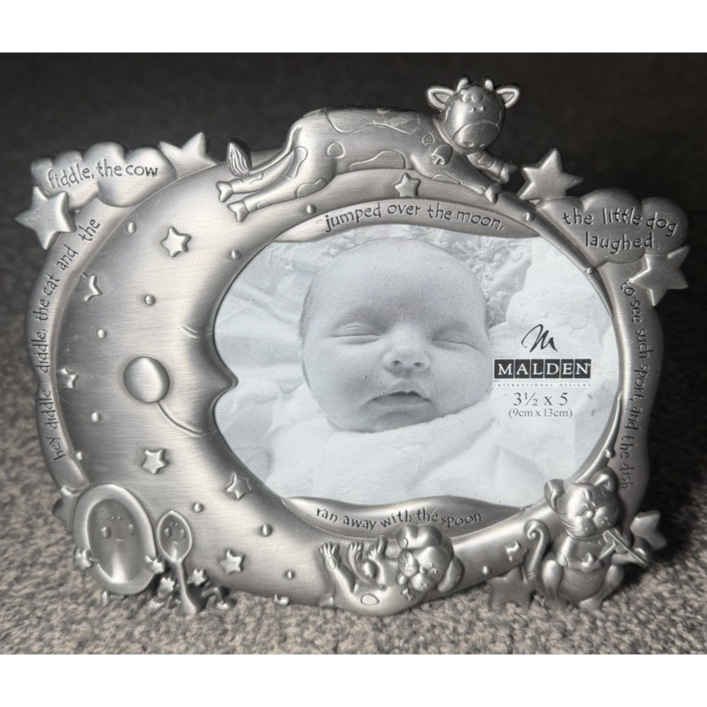 The Cow Jumped Over The Moon Pewter Frame Photo Size 3.5" X 5" By Malden